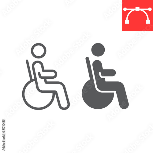 Disabled person line and glyph icon, disability and pensioner, handicapped person sign vector graphics, editable stroke linear icon, eps 10.