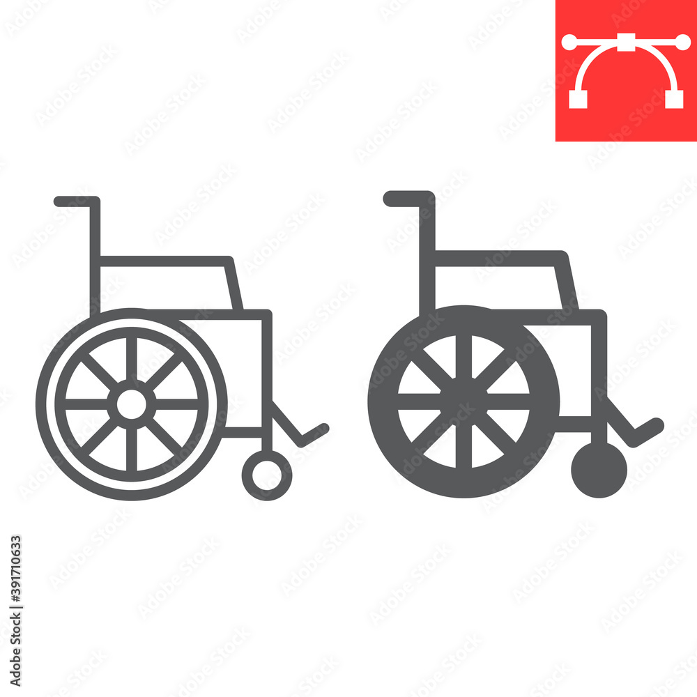 Wheelchair line and glyph icon, disability and handicapped, wheelchair sign vector graphics, editable stroke linear icon, eps 10.