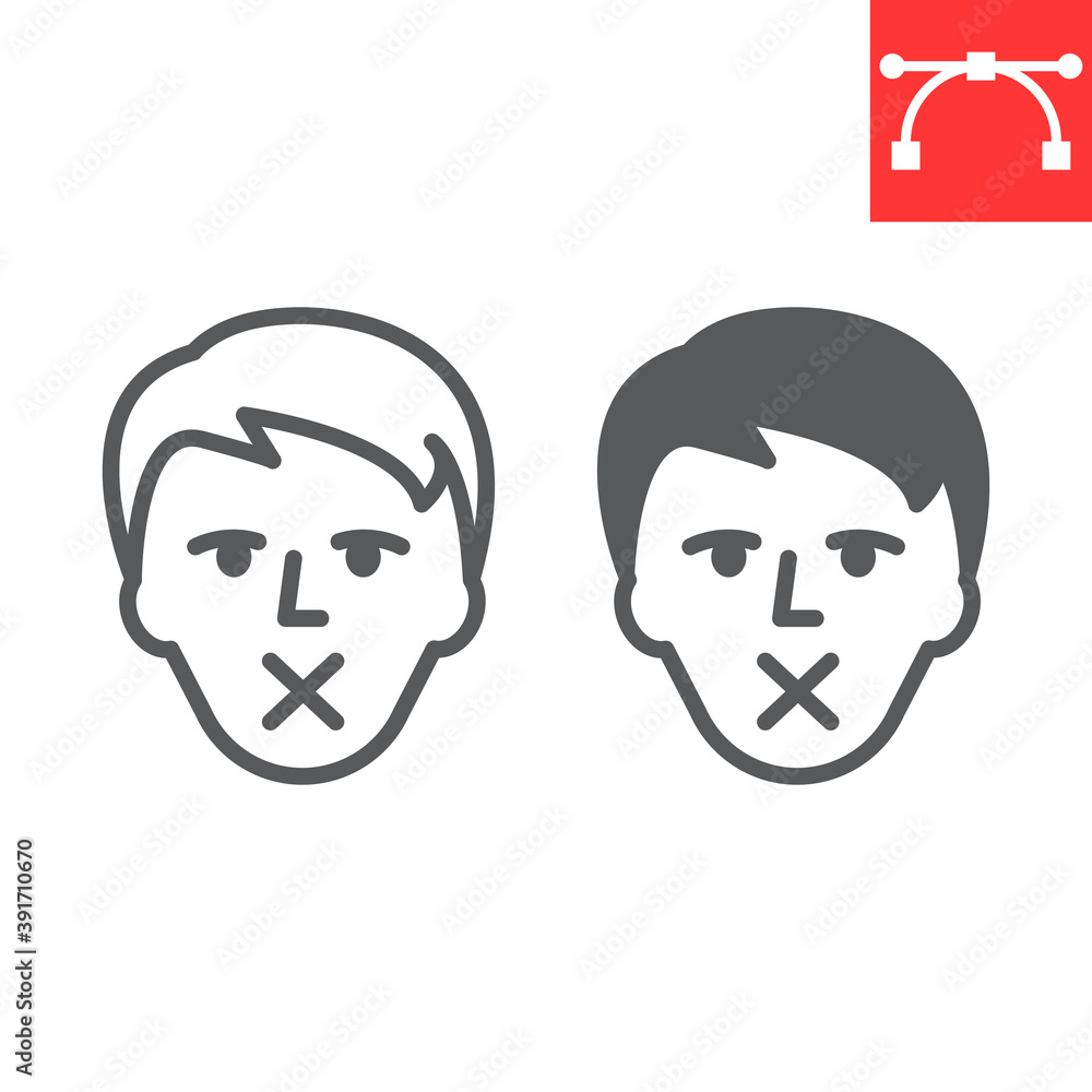 Dumbness line and glyph icon, disability and handicapped, dumb and deaf sign vector graphics, editable stroke linear icon, eps 10. Dumbness line and glyph icon, disability and handicapped, dumb and deaf sign vector graphics, editable stroke linear icon, eps 10.