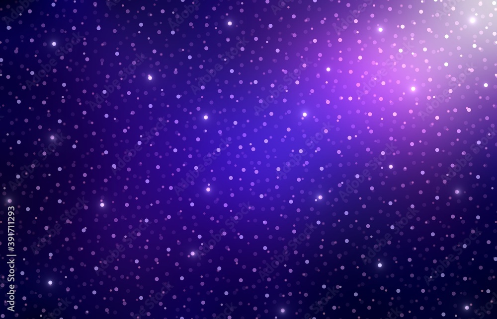 Magical deep violet glittering background. Shiny bokeh pattern. Abstract night sky illustration.