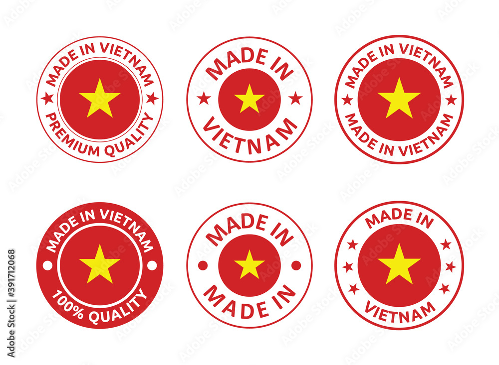 made in Vietnam labels set, Socialist Republic of Vietnam product emblem made in Vietnam labels set, Socialist Republic of Vietnam product emblem