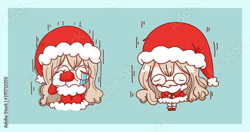Cute Santa Claus crying and sad isolated on Merry Christmas background with characters design.