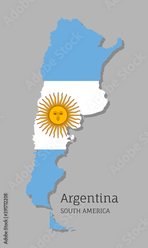 Map of Argentina with national flag. Highly detailed editable map of Argentina, South America country territory borders. Political or geographical design vector illustration on gray background