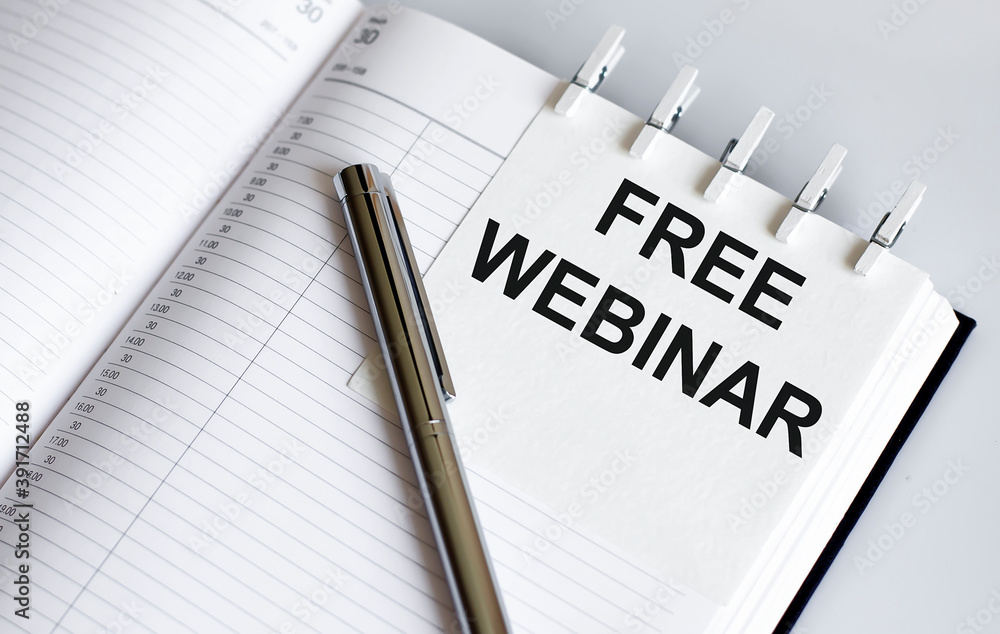 text FREE WEBINAR on the short note texture background with pen