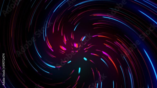 Colorful blurred light stripes in motion over on abstract background. Rainbow rays. Led Light. Future tech. Shine dynamic scene. Neon flare. Magic moving fast lines video 4k for you presentation.