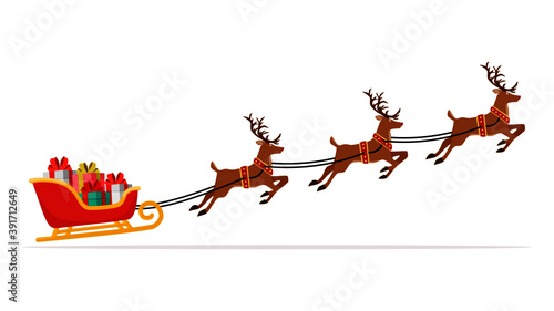 Sleigh with Presents and Reindeer on Christmas. vector illustration photo