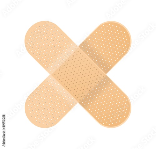 Leinwand Poster Perforated cross shape adhesive plaster patch or bandaid isolated on white background