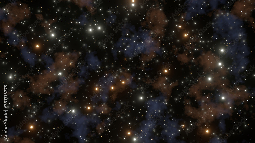 Fototapeta premium Star field with red blue nebula in foreground (3D Rendering)
