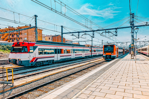 Suburban railway train at the railways stantion.