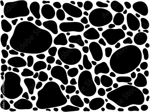Roundness and sorting of gravel. Black rounded rock vector.