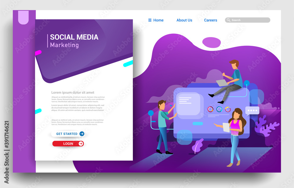 Picture of Social media marketing landing page template. Modern flat design ...