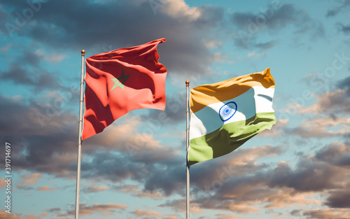 Beautiful national state flags of Morocco and India.