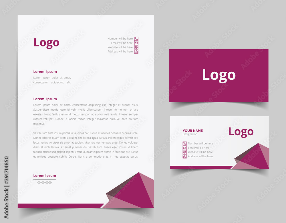 Business card and letterhead design set. Branding identity template for corporate company. Vector illustration Business card and letterhead design set. Branding identity template for corporate company. Vector illustration