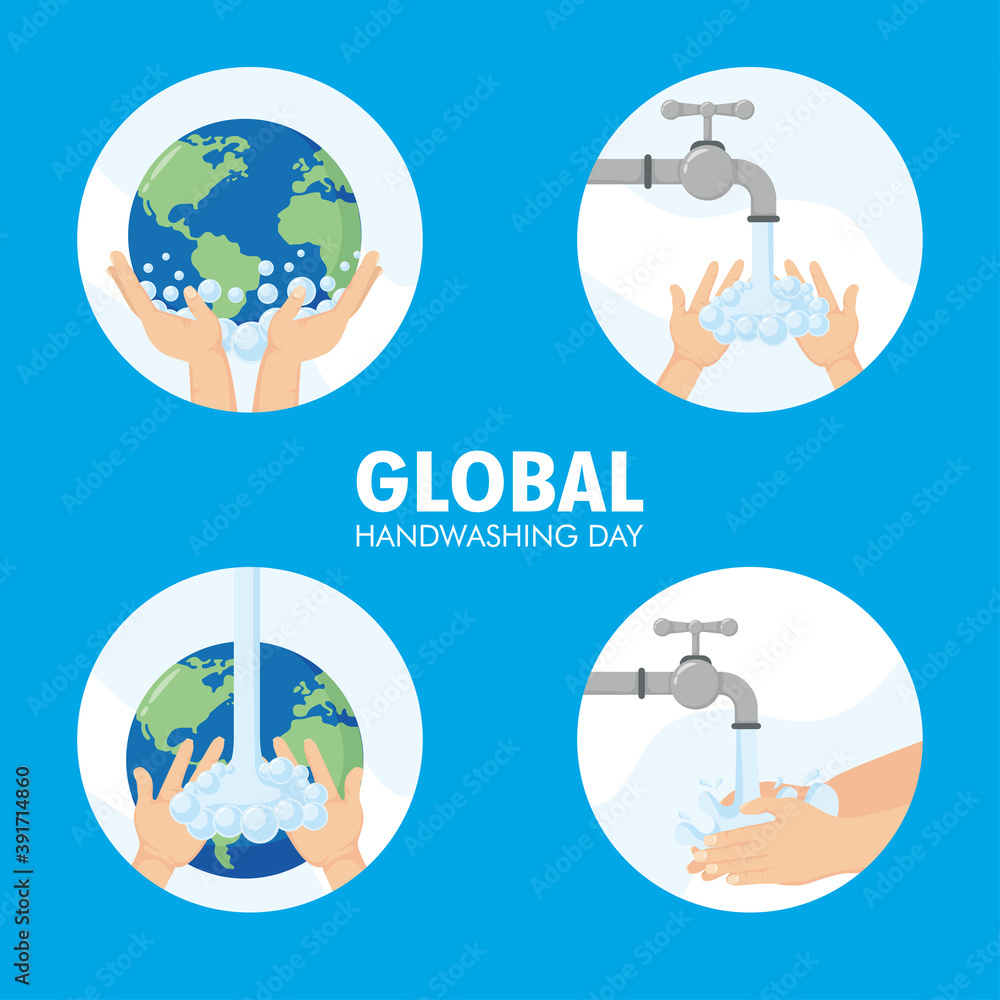 bundle of four global handwashing day set icons bundle of four global handwashing day set icons