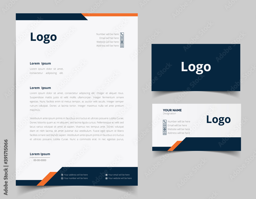 Business card and letterhead design set. Branding identity template for corporate company. Vector illustration Business card and letterhead design set. Branding identity template for corporate company. Vector illustration