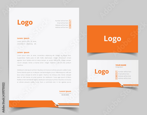 Business card and letterhead design set.  Branding identity template for corporate company. Vector illustration