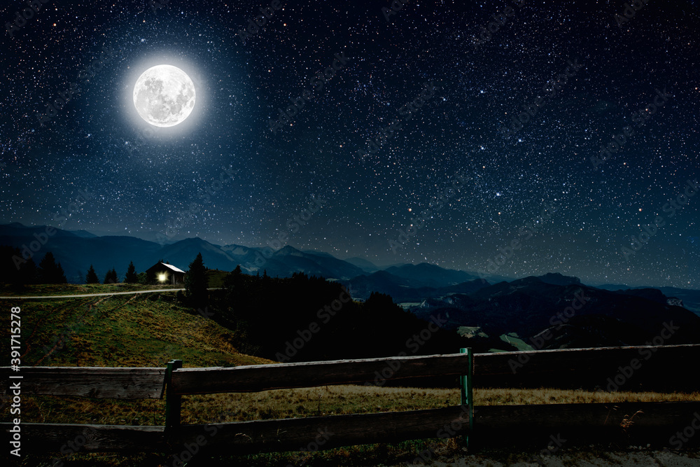 mountain. backgrounds night sky with stars and moon and clouds. Stock ...
