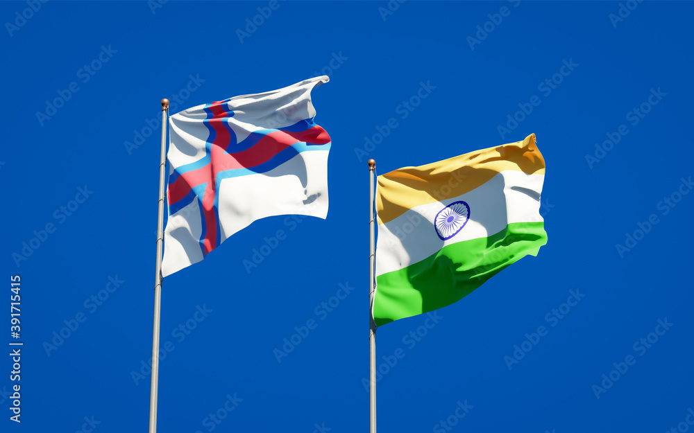 Beautiful national state flags of Faroe Islands and India. Beautiful national state flags of Faroe Islands and India.