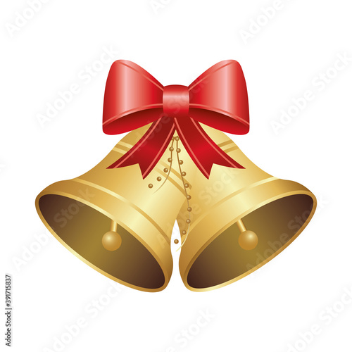 happy merry christmas golden bells and bow