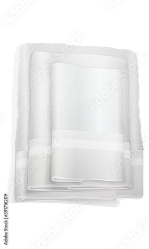 set of three white folded terry towels isolated on white background. 3d realistic vector illustration