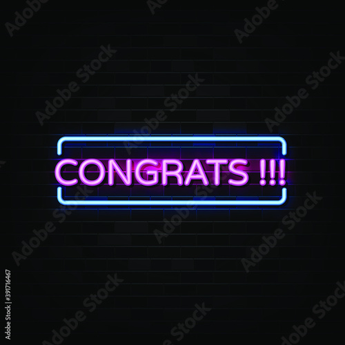Congrats neon signs vector. Design template neon sign