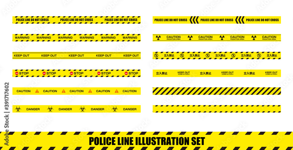 Police line ( warning tape ) flat vector illustration set Police line ( warning tape ) flat vector illustration set
