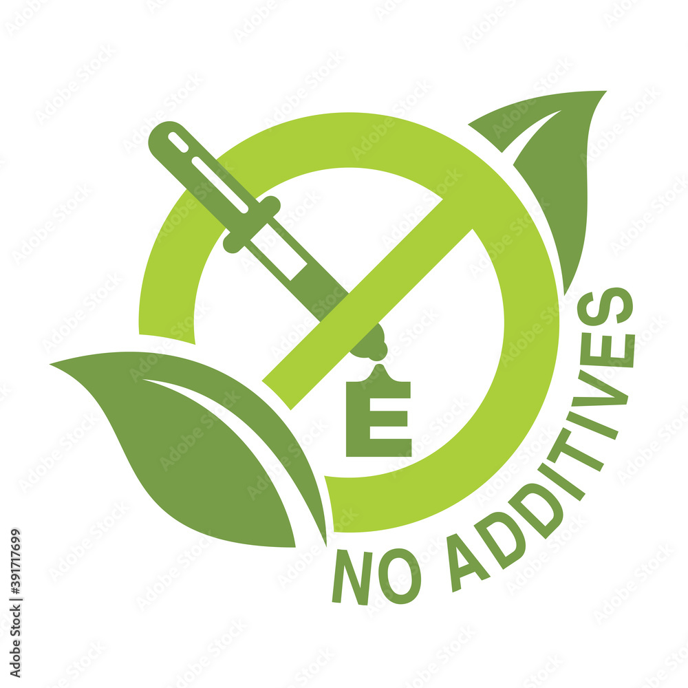 Vetor do Stock No additives sign crossed out eyedropper with harmful E letter preservatives