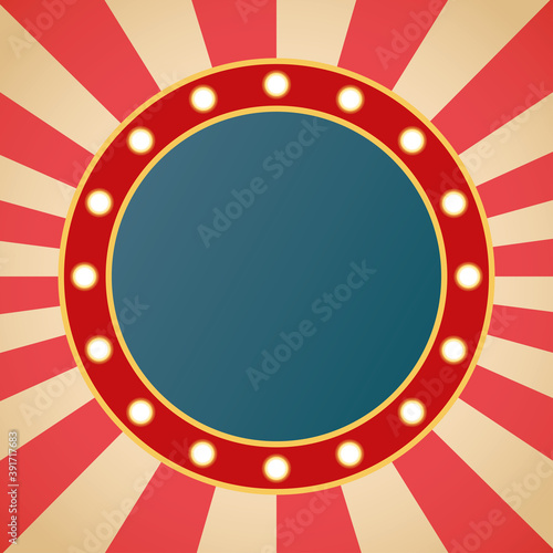 retro Light circle figure frame in striped background