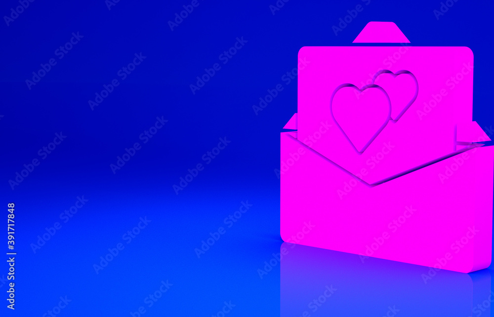 Pink Greeting card icon isolated on blue background. Celebration poster template for invitation or greeting card. Minimalism concept. 3d illustration 3D render. Pink Greeting card icon isolated on blue background. Celebration poster template for invitation or greeting card. Minimalism concept. 3d illustration 3D render.