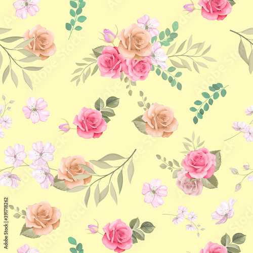 Beautiful floral hand drawn seamless pattern design