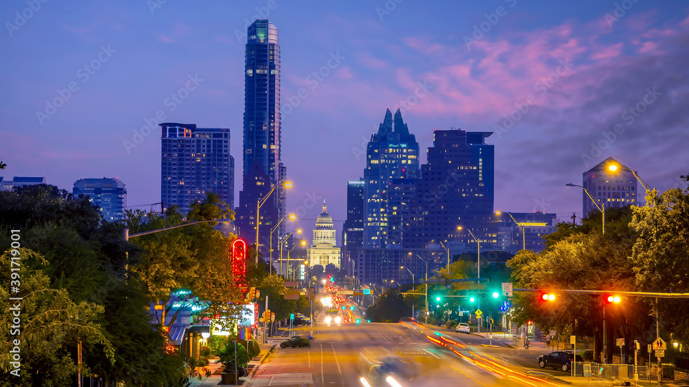 Austin city downtown skyline cityscape of Texas USA