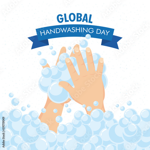 global handwashing day campaign with foam in ribbon