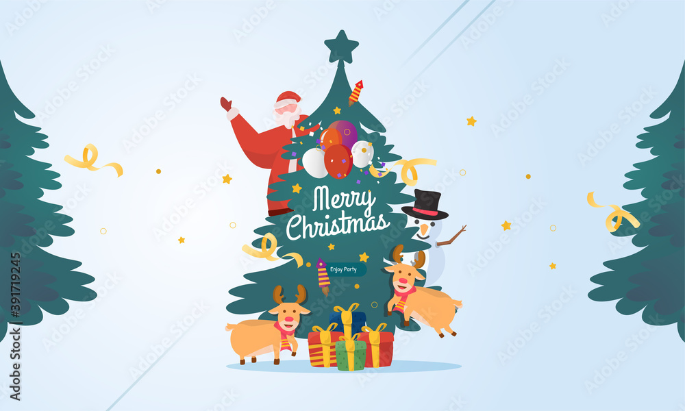 Fototapeta premium Flat illustration of Santa Claus saying Merry Christmas
