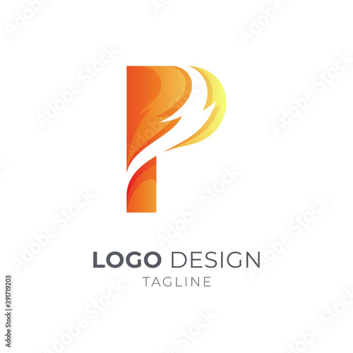 Letter P Thunder Flash Logo Design, Creative Initial Mark Logotype