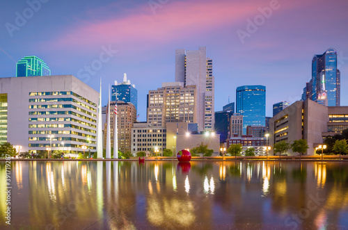 Dallas city downtown skyline cityscape of Texas USA