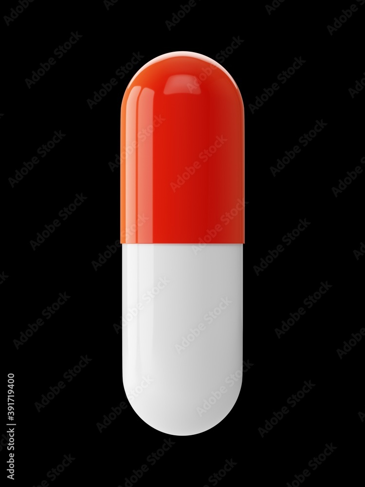 3D Rendering Capsule pill isolated on black background 3D Rendering Capsule pill isolated on black background