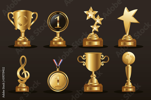 Golden Trophy 1st Place Set Trophy First Place