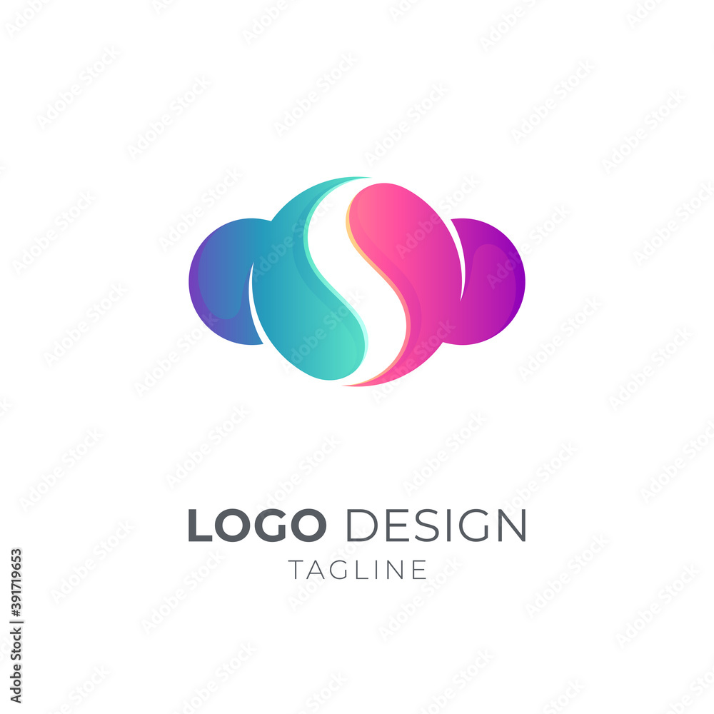 Cloud letter S logo concept, modern logo style, gradient glossy colors