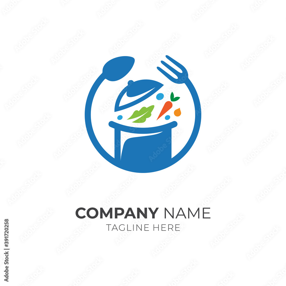 Cooking Logo Design with Pot, Spoon, Fork and Food Materials Concepts, Playful Modern Logo Style