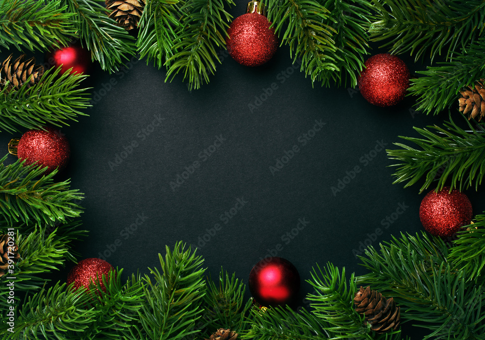 Fir tree branches on black background Fir tree branches on black background