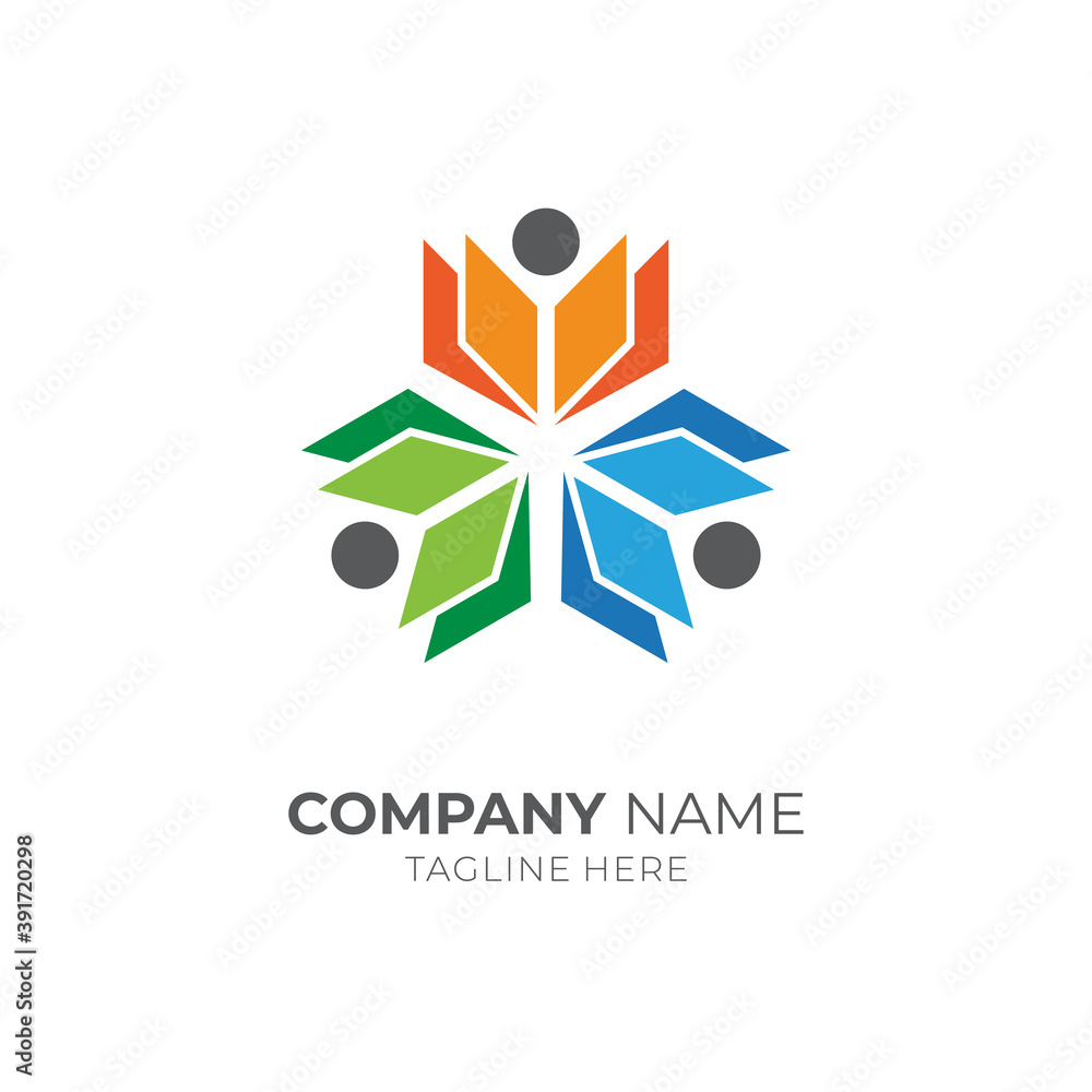 Children's Educational Logo with Three Rotating Books and Children's Icon Shape, Playful Modern Logo Style Children's Educational Logo with Three Rotating Books and Children's Icon Shape, Playful Modern Logo Style
