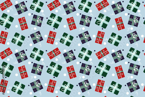 Cartoon gift boxes Christmas seamless vector pattern.