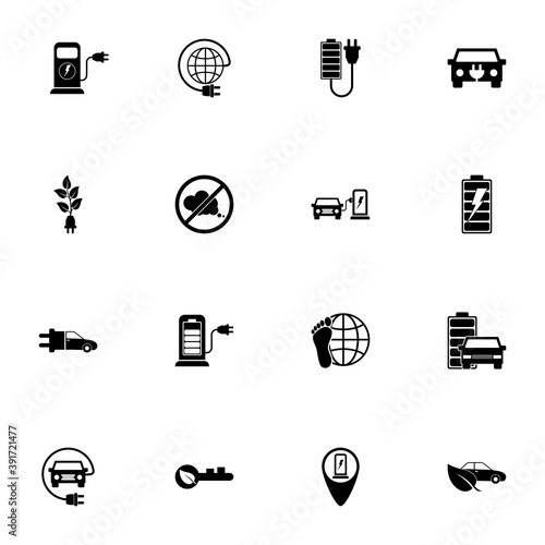 Electro Car icon - Expand to any size - Change to any colour. Perfect Flat Vector Contains such Icons as hybrid, charge, engine, electra, plug, transportation, battery, cable, pollution, power, gas. photo