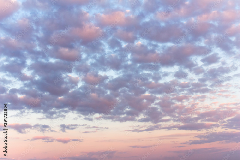 Sky in pink and blue tones, horizontal photo.