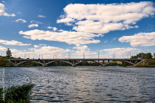 View of the bridge over the river Southern Bug in Vinnytsia, Ukraine. September 2020 © vlamus