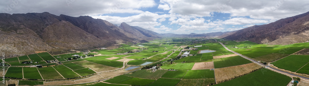 Wide angle views over the Hex River valley in the western cape of south africa, an area known for its table grapes