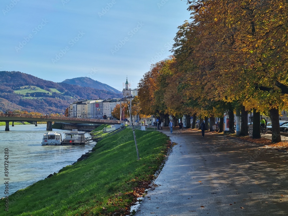 Salzburg (Austria) inner city. Fortification, fall.