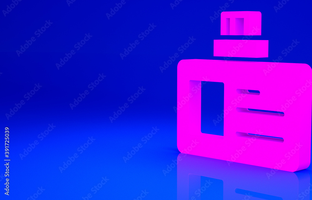 Pink Identification badge icon isolated on blue background. It can be used for presentation, identity of the company, advertising. Minimalism concept. 3d illustration 3D render. Pink Identification badge icon isolated on blue background. It can be used for presentation, identity of the company, advertising. Minimalism concept. 3d illustration 3D render.