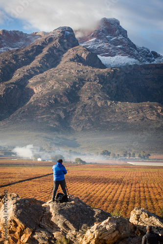 Wide angle views over the Hex River valley in the western cape of south africa, an area known for its table grapes photo