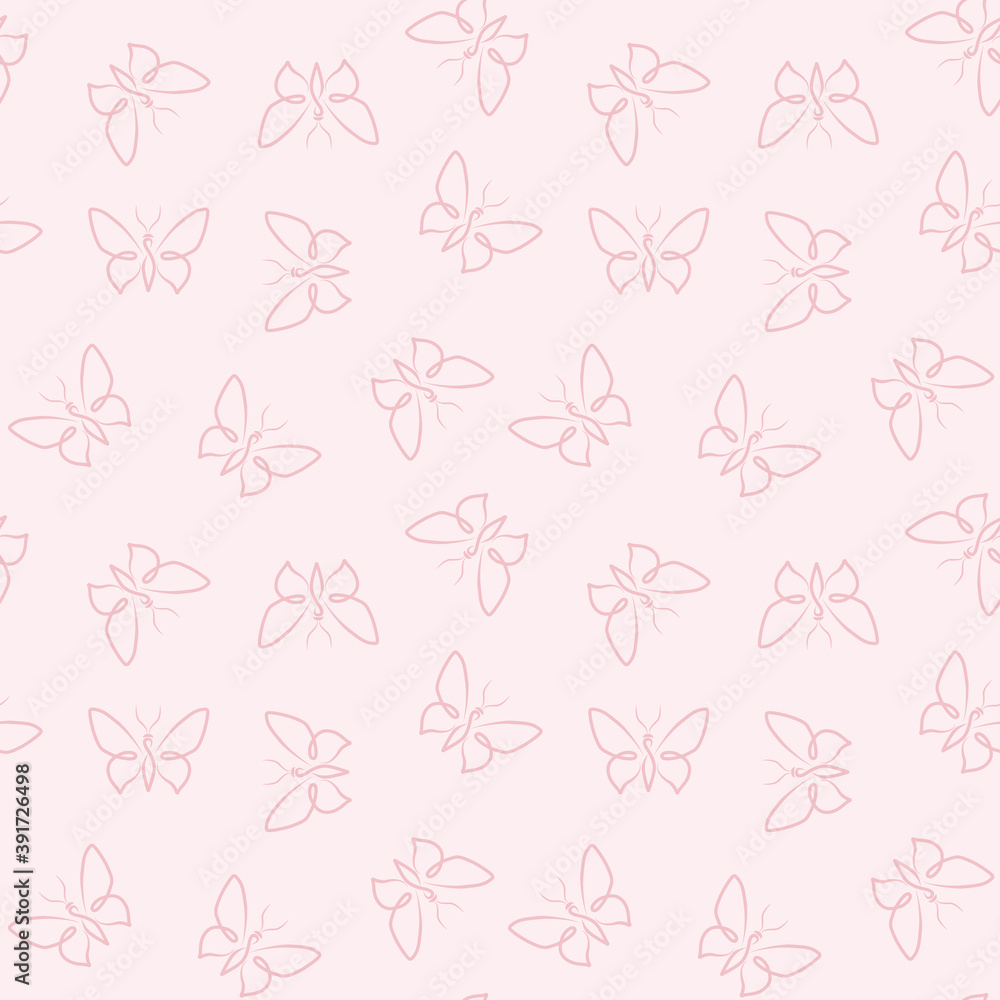 Pastel butterflies seamless repeat pattern vector background, butterfly icons random pattern.
Pastel pink butterfly pattern background, cute.
